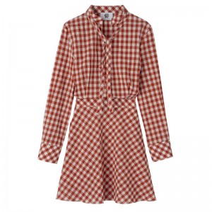 Coral / White Longchamp Vichy Jacquard Women Dress | Indonesia-478HJXBYN