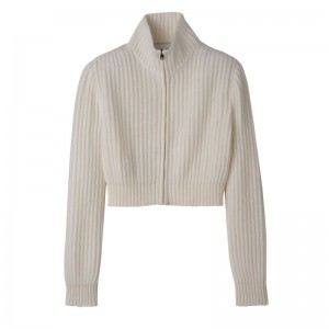 Cream Longchamp Zip Collar Short Women Cardigan | Indonesia-208XKEOBS