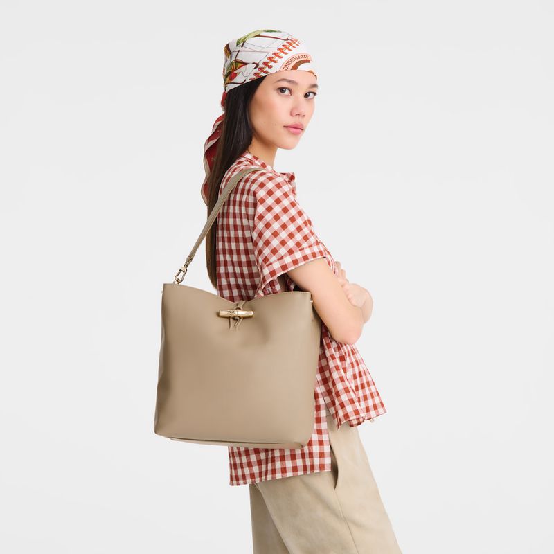 Beige Longchamp Le Roseau M Women Hobo Bag | Indonesia-950CBZEHA