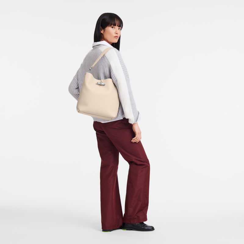 Beige Longchamp Le Roseau M Women Shoulder Bag | Indonesia-357VKLSYI