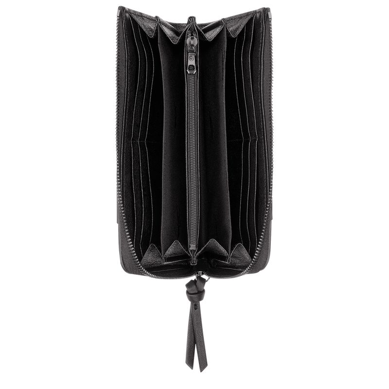 Black Longchamp 3D Zip Around Men Wallet | Indonesia-240QEVFXL
