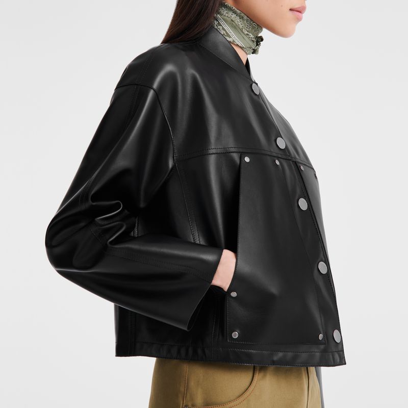 Black Longchamp Lambskin Women Jacket | Indonesia-036IGOKNS