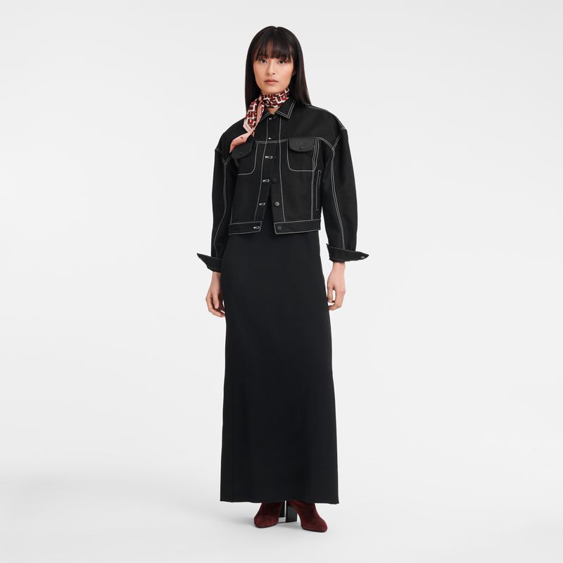 Black Longchamp Topstitching Short Women Jacket | Indonesia-903SANBOM