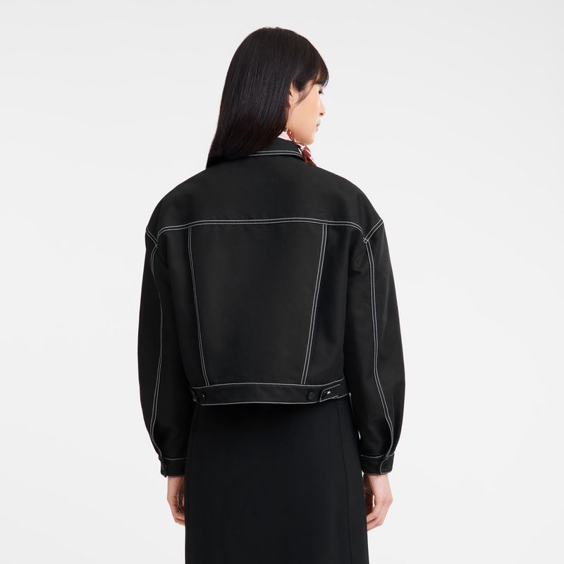 Black Longchamp Topstitching Short Women Jacket | Indonesia-903SANBOM
