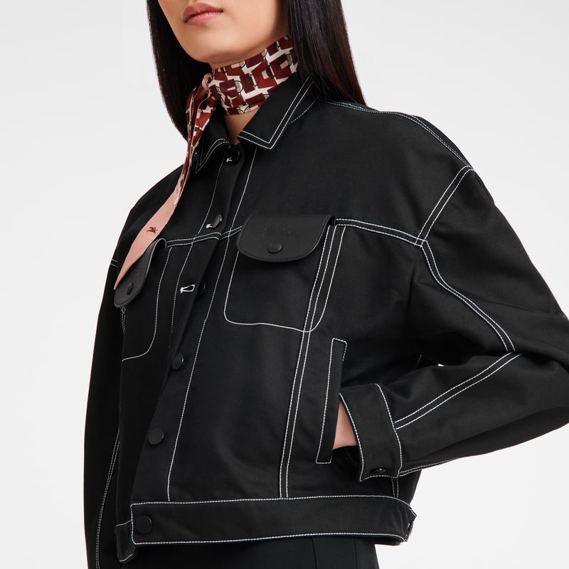 Black Longchamp Topstitching Short Women Jacket | Indonesia-903SANBOM