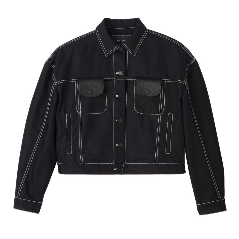 Black Longchamp Topstitching Short Women Jacket | Indonesia-903SANBOM