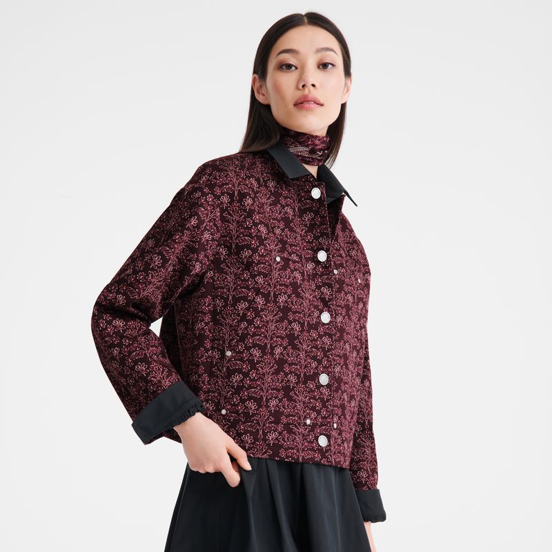 Burgundy Longchamp Printed Gabardine Women Jacket | Indonesia-419TFEJXB