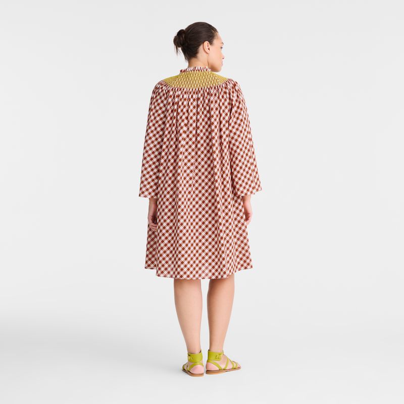 Coral / White Longchamp Vichy Jacquard Women Dress | Indonesia-362HTWKYL