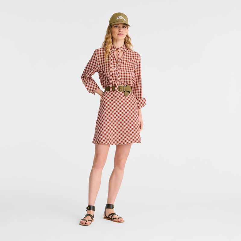 Coral / White Longchamp Vichy Jacquard Women Dress | Indonesia-478HJXBYN