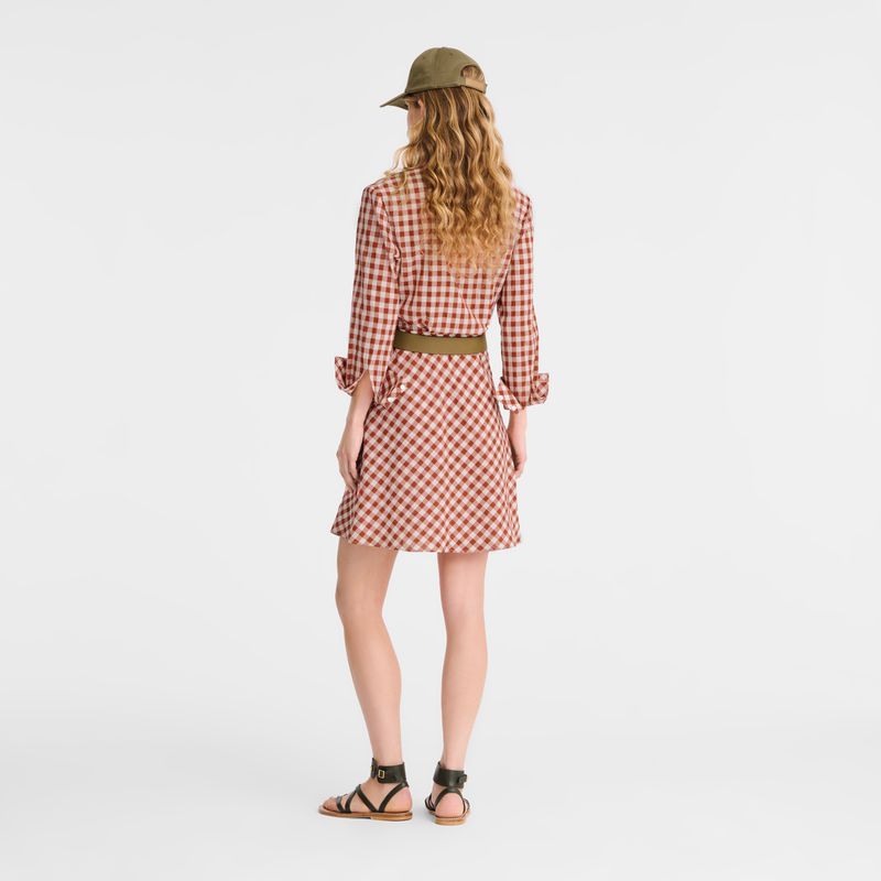 Coral / White Longchamp Vichy Jacquard Women Dress | Indonesia-478HJXBYN
