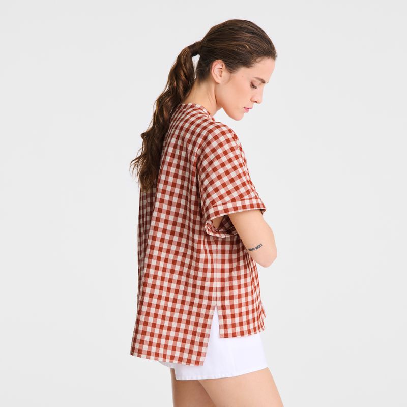 Coral / White Longchamp Vichy Jacquard Women Blouse | Indonesia-576QZCIEG