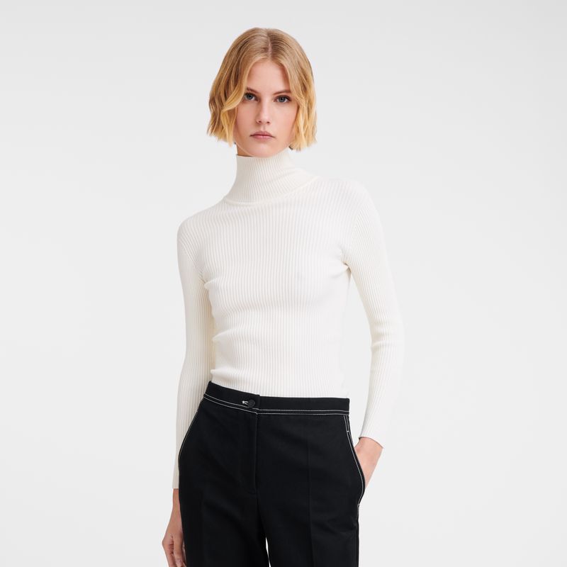 Cream Longchamp High Collar Fitted Women Jumper | Indonesia-046IZSKTL