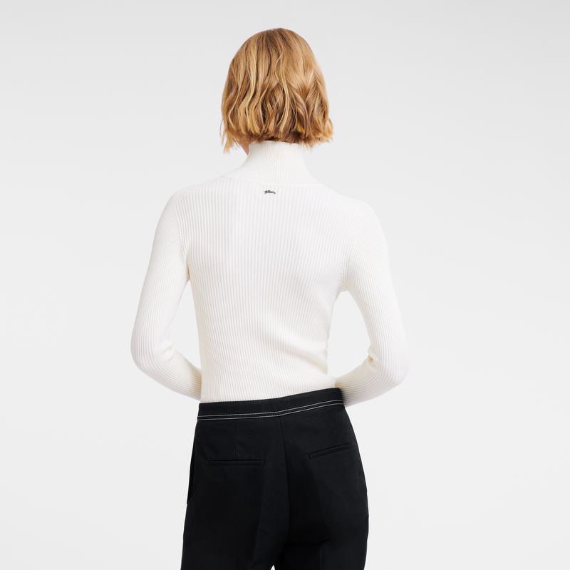 Cream Longchamp High Collar Fitted Women Jumper | Indonesia-046IZSKTL