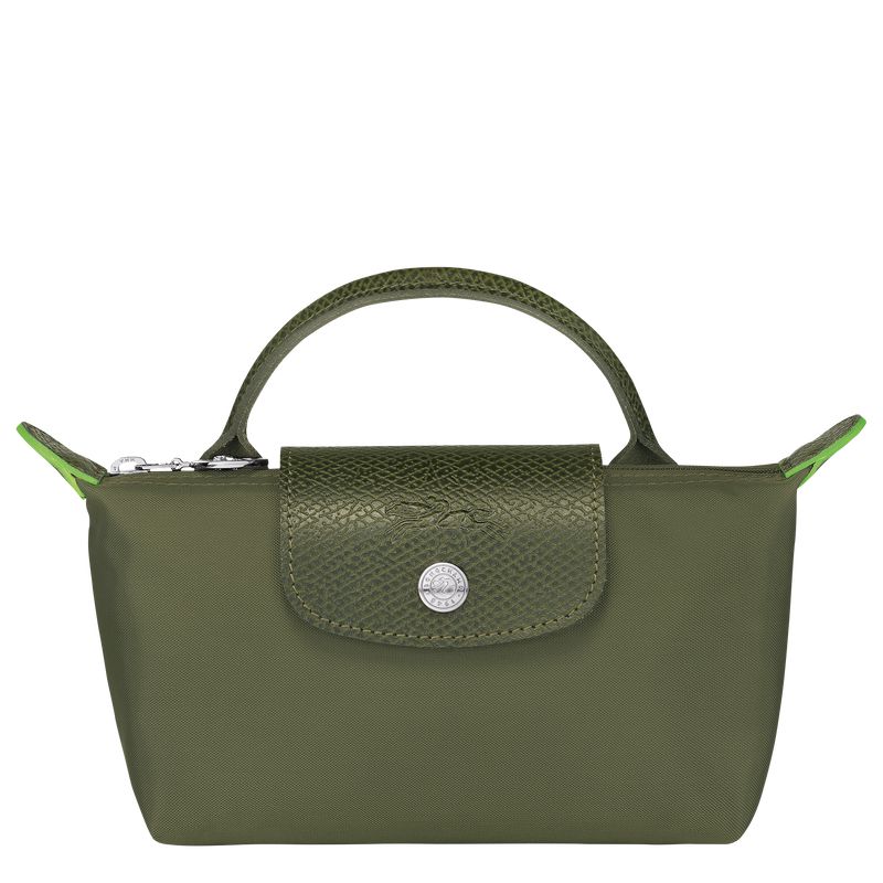 Dark Green Longchamp Le Pliage Green With Handle Men Pouch | Indonesia-217XMGNYU
