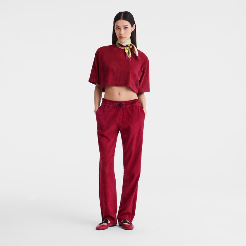 Dark Red Longchamp Leather Crop Women Top | Indonesia-726AROPUT