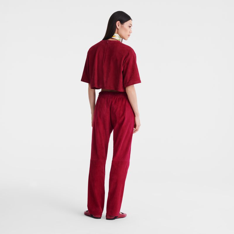 Dark Red Longchamp Leather Crop Women Top | Indonesia-726AROPUT