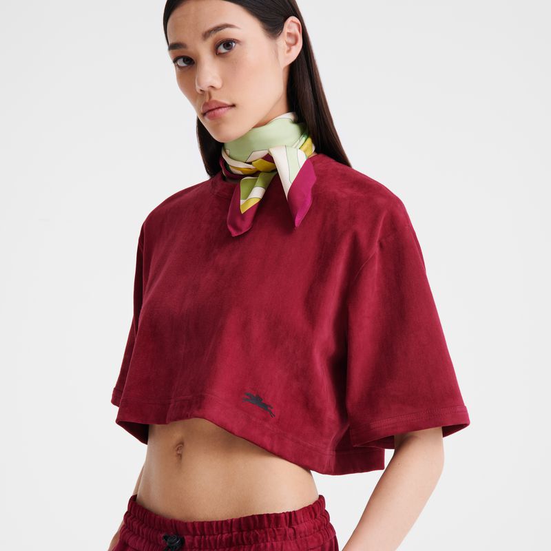 Dark Red Longchamp Leather Crop Women Top | Indonesia-726AROPUT