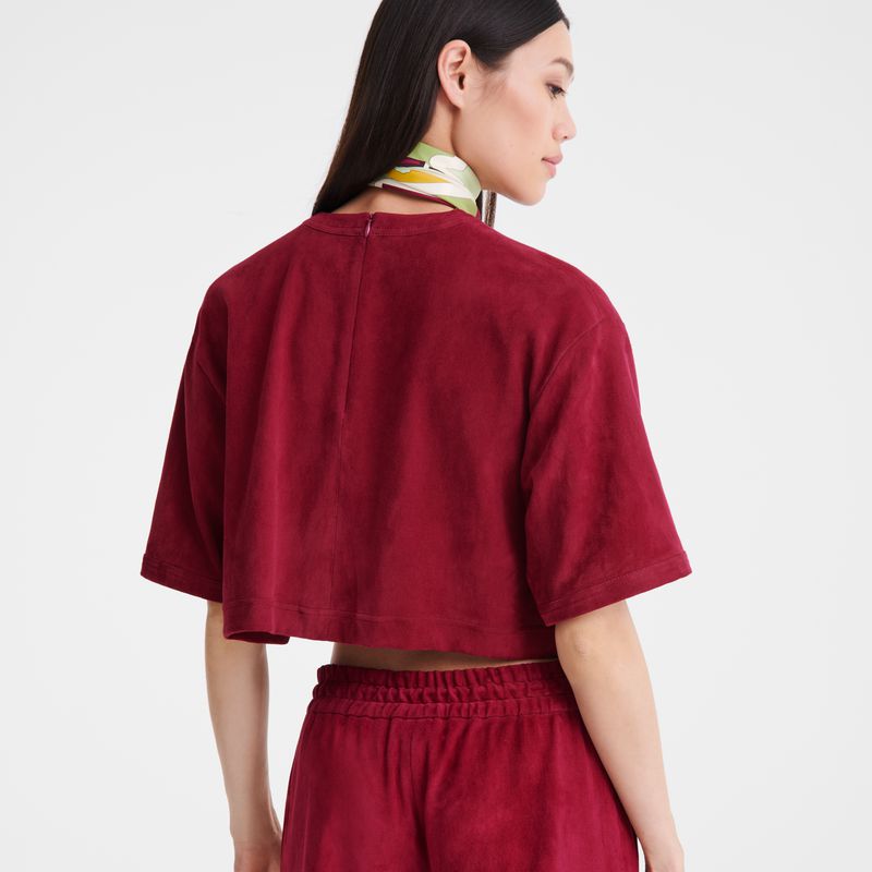 Dark Red Longchamp Leather Crop Women Top | Indonesia-726AROPUT