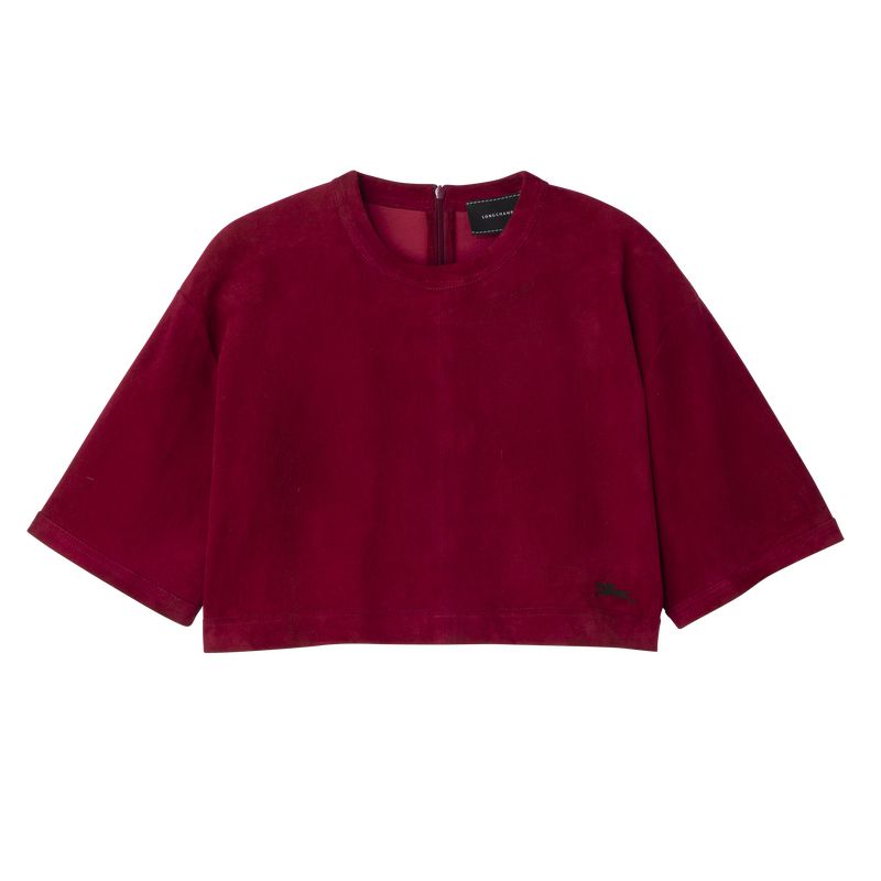 Dark Red Longchamp Leather Crop Women Top | Indonesia-726AROPUT