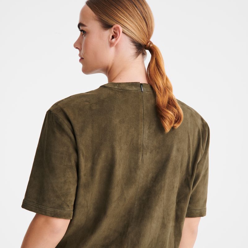 Khaki Longchamp Short Leather Women Top | Indonesia-540GCIDLU