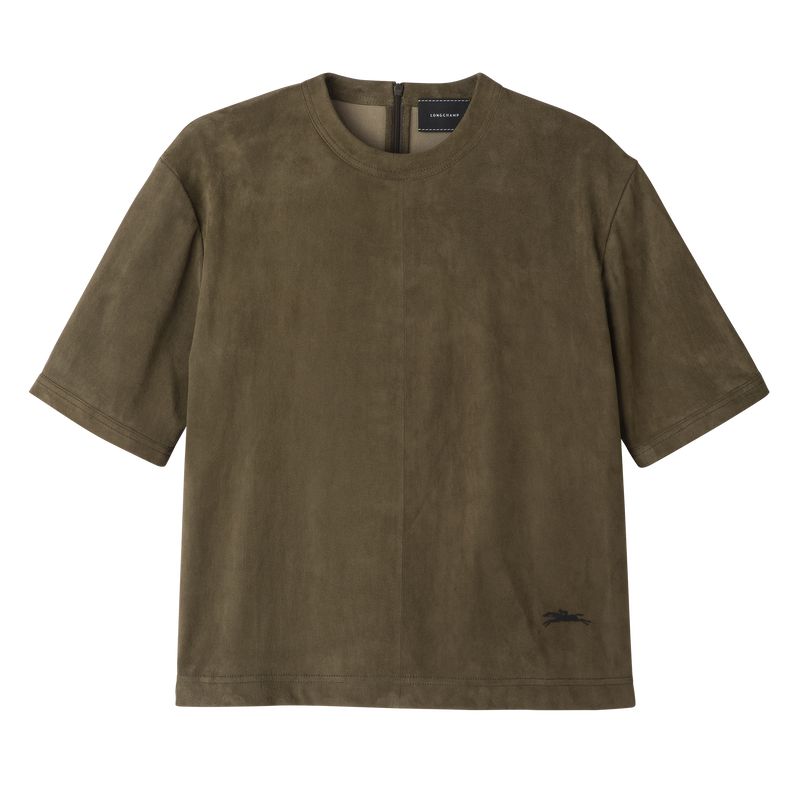 Khaki Longchamp Short Leather Women Top | Indonesia-540GCIDLU