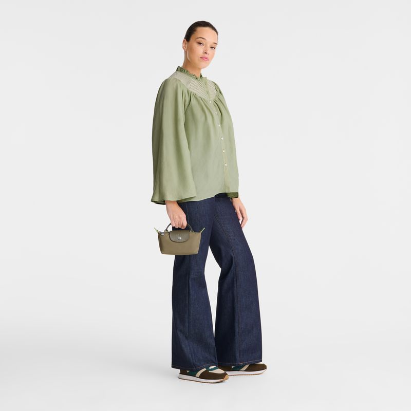 Olive Longchamp Le Pliage Green With Handle Men Pouch | Indonesia-865BCTLUV