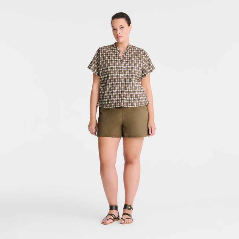 Olive Longchamp Vichy Print Veil Women Blouse | Indonesia-172GMJRVC
