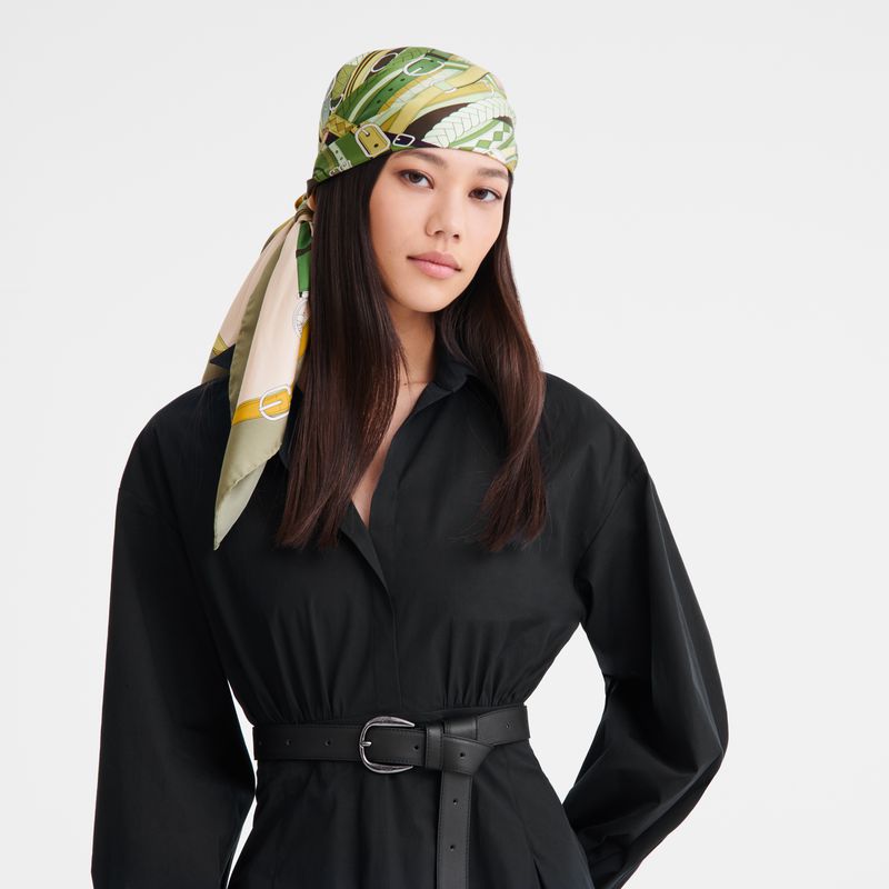 Olive / Multicolor Longchamp Tête De Cheval 90 Women Scarf | Indonesia-726XRAJVB
