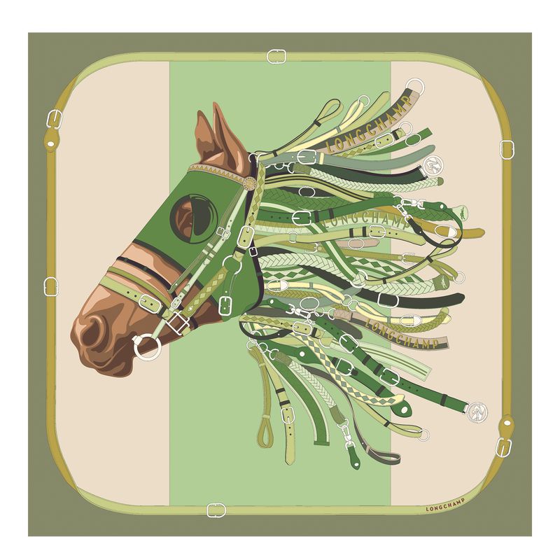 Olive / Multicolor Longchamp Tête De Cheval 90 Women Scarf | Indonesia-726XRAJVB