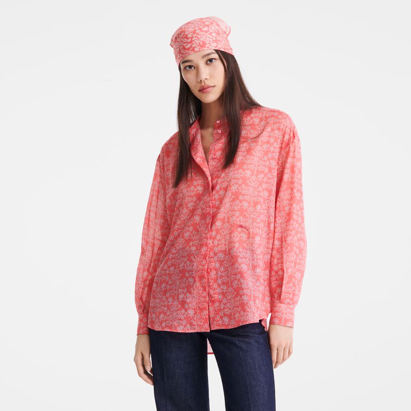 Pink Longchamp Printed Veil Women Shirts | Indonesia-589SKLDYU