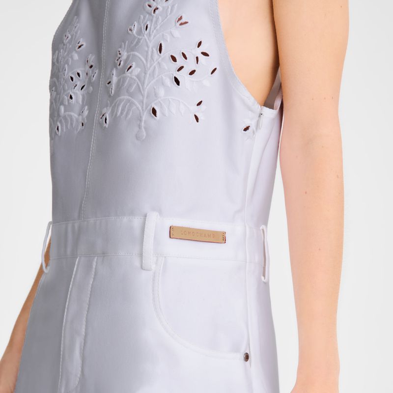 White Longchamp Embroidered Gabardine Women Dress | Indonesia-678NUFMED